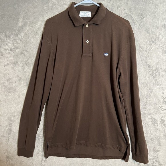 Southern Tide Polo Shirt Mens‎ M Brown The Skip Jack Polo Long Sleeve Pullover - Picture 1 of 10